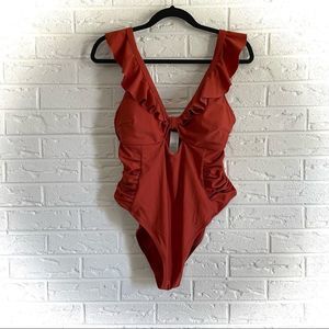 NWT Cupshe Rust Ruffle One Piece Swimsuit Size 1X